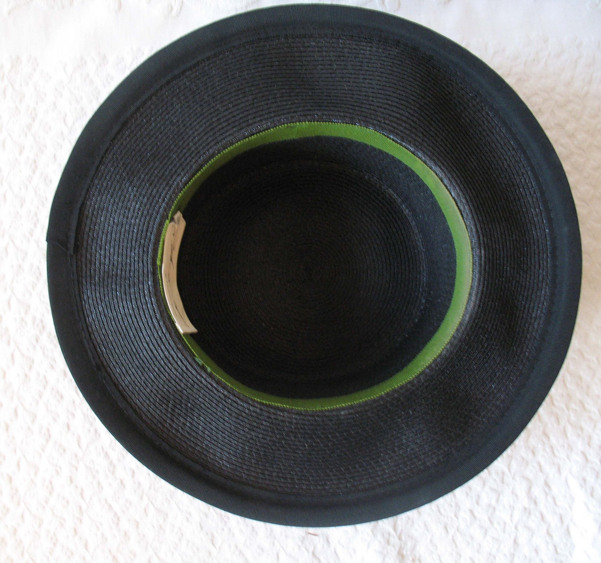 Vintage Black Straw Hat Sailor Panama Boater Classic  Elegant  Retro Style Princess Diana Duchess Kate Miss Phyrne Fisher  WhenRosesBloom