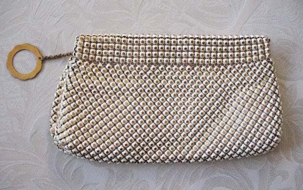 Whiting Davis Purse White Gold Enamel Beaded 1960s Vintage Retro Wedding Elegant Evening Cocktail Hollywood Glamour  WhenRosesBloom