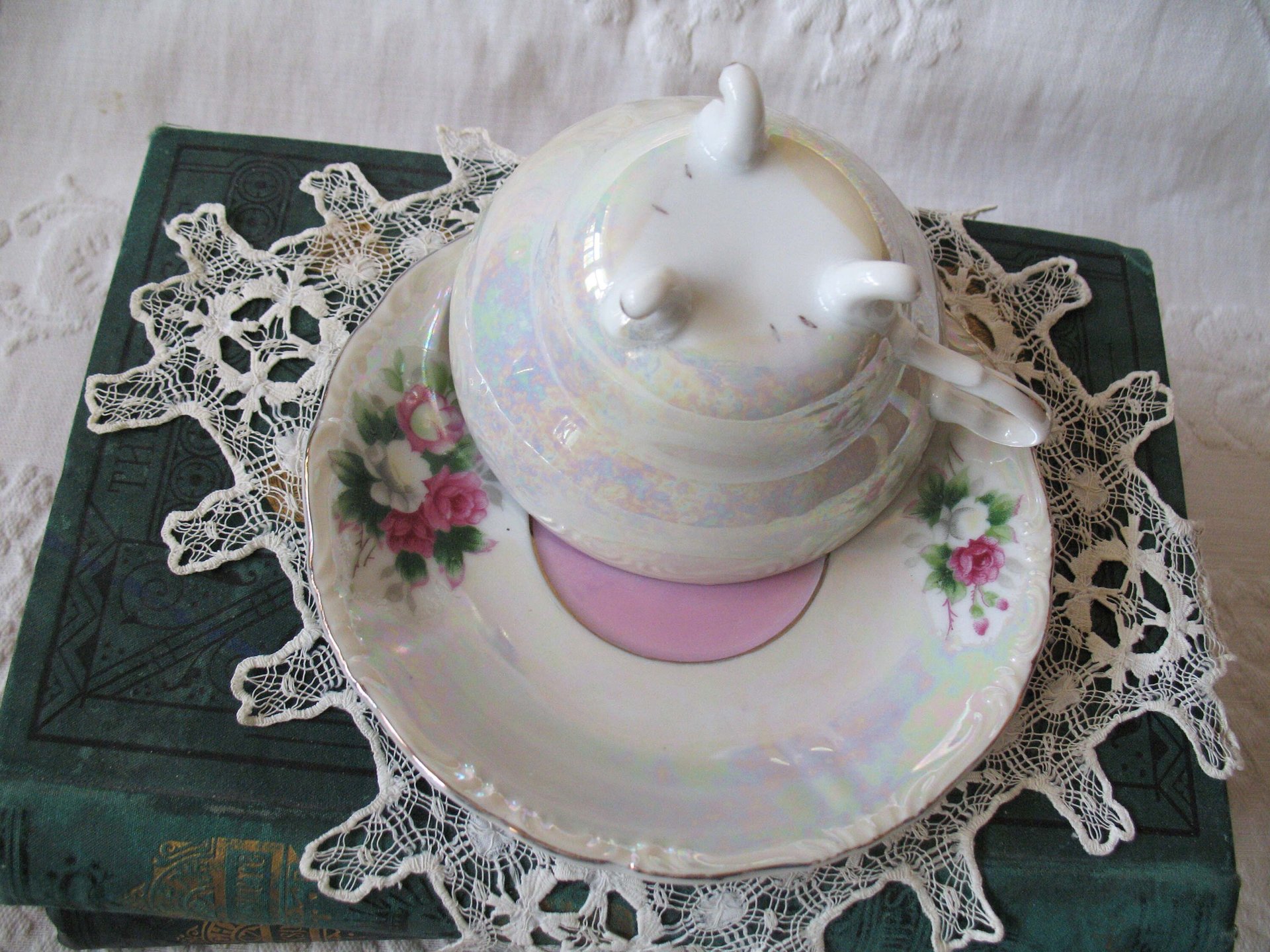 Vintage Tea Cup Footed Pink Roses MOP Pearl Made in Japan Retro Tea Party Gift Mid Century Cottage Shabby Chic Farmhouse   WhenRosesBloom