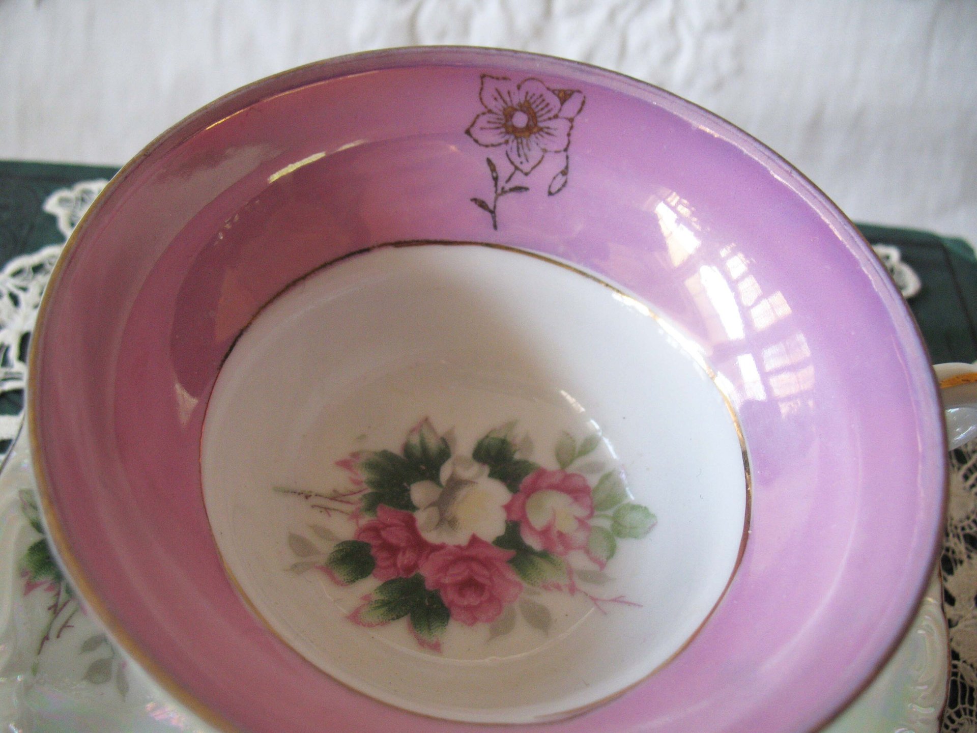 Vintage Tea Cup Footed Pink Roses MOP Pearl Made in Japan Retro Tea Party Gift Mid Century Cottage Shabby Chic Farmhouse   WhenRosesBloom