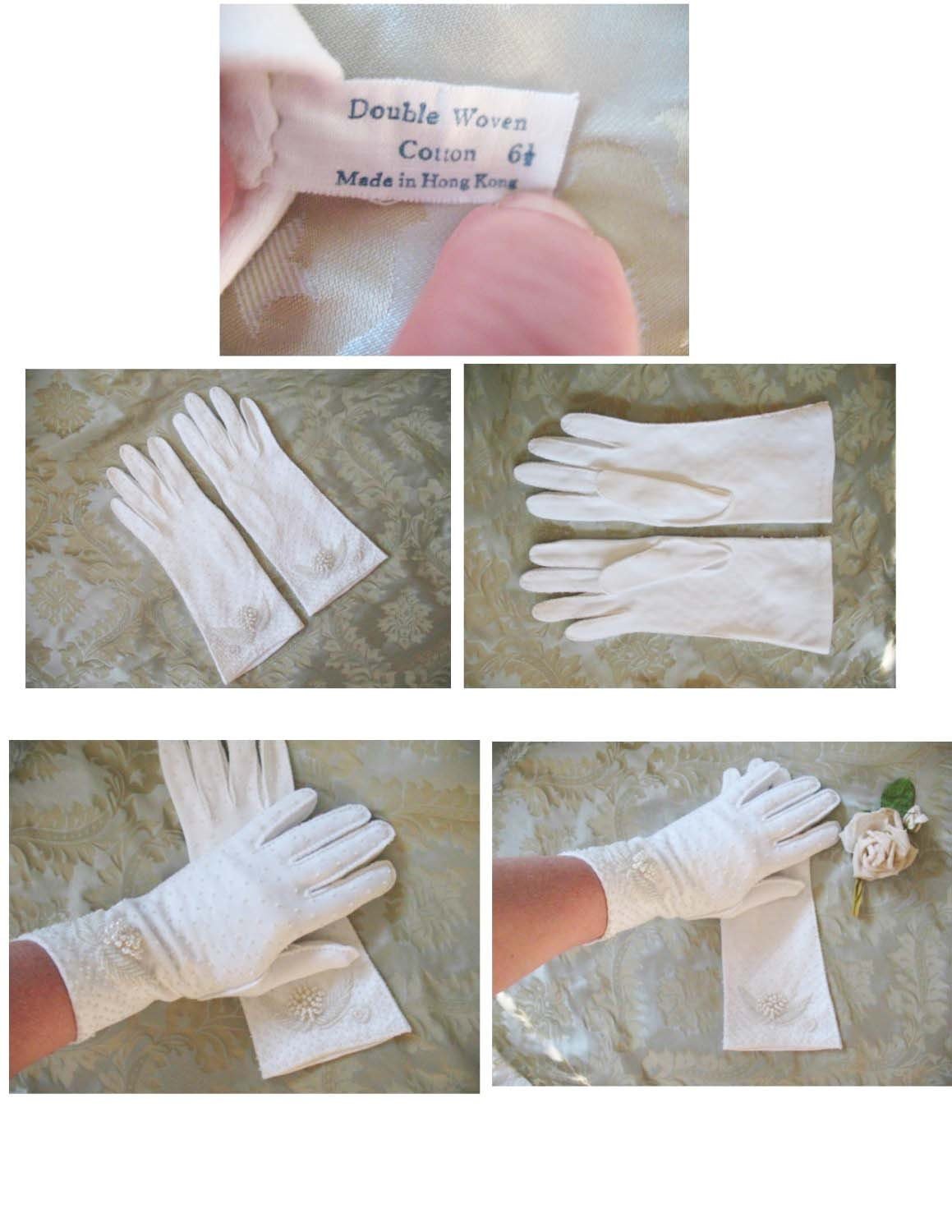 Gloves White Beads Size 6.5 Vintage Wedding Tea Dance Evening Retro Mid Century Hollywood Glamour Cosplay Free Ship US   WhenRosesBloom