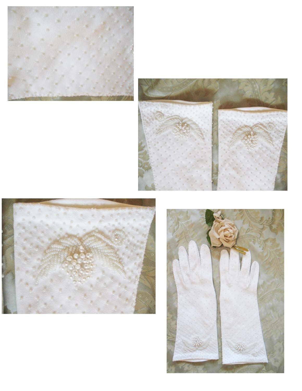 Gloves White Beads Size 6.5 Vintage Wedding Tea Dance Evening Retro Mid Century Hollywood Glamour Cosplay Free Ship US   WhenRosesBloom