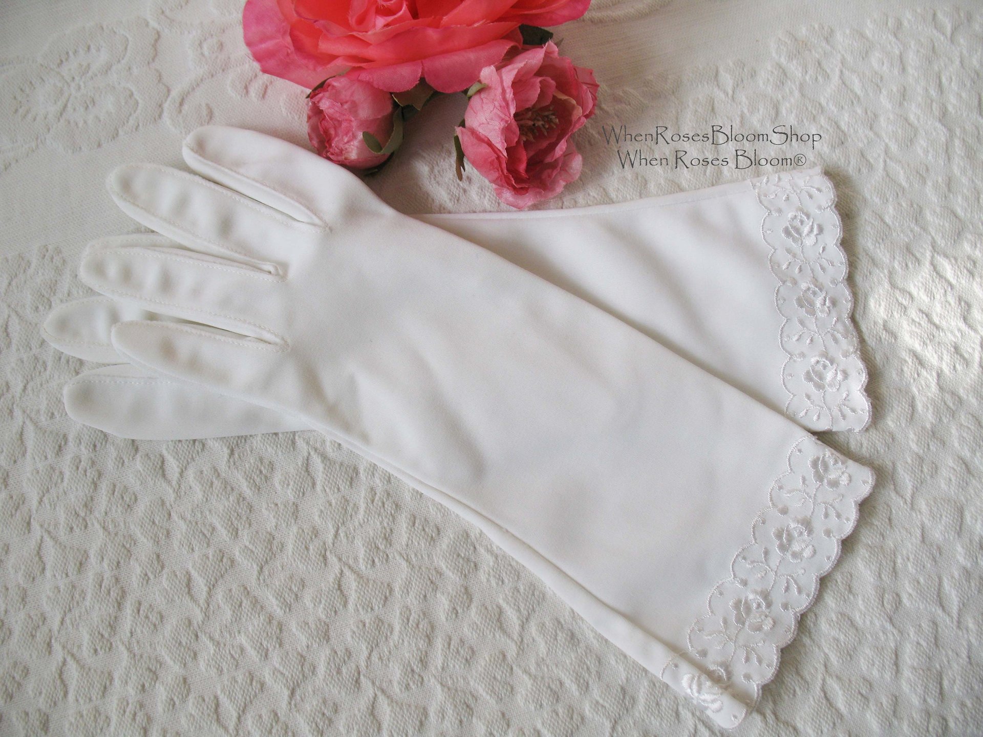 White Gloves Vintage Retro Mid Century Wedding Tea Matinee Downton Miss Fisher Cosplay Audrey Hepburn Style  Free Ship US When Roses Bloom