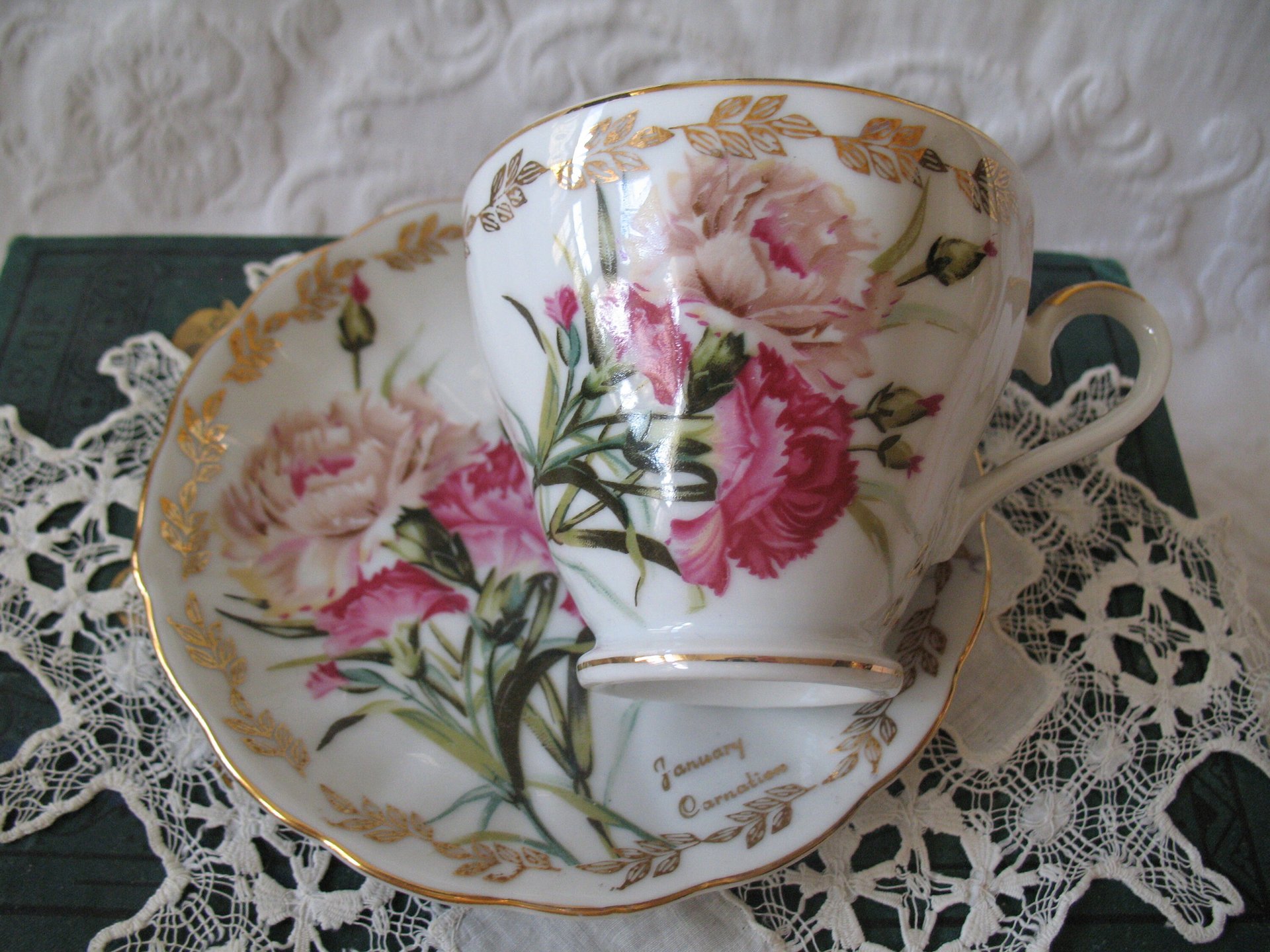 Vintage Tea Cup January Pink Carnations Japan Retro TeaTime Dainty Tea Time Gift Birthday Floral Tea Mid Century Shabby Chic  WhenRosesBloom