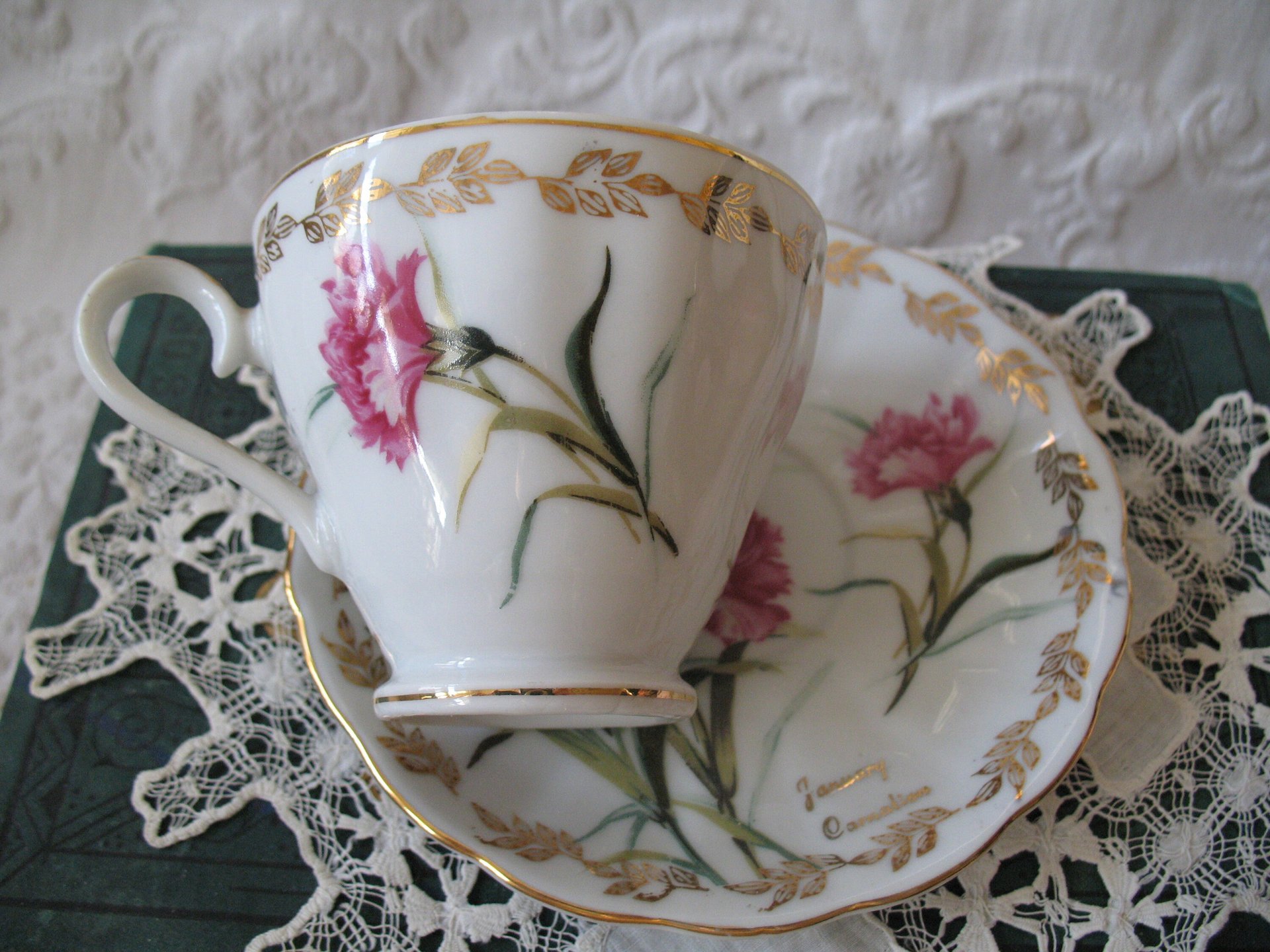 Vintage Tea Cup January Pink Carnations Japan Retro TeaTime Dainty Tea Time Gift Birthday Floral Tea Mid Century Shabby Chic  WhenRosesBloom