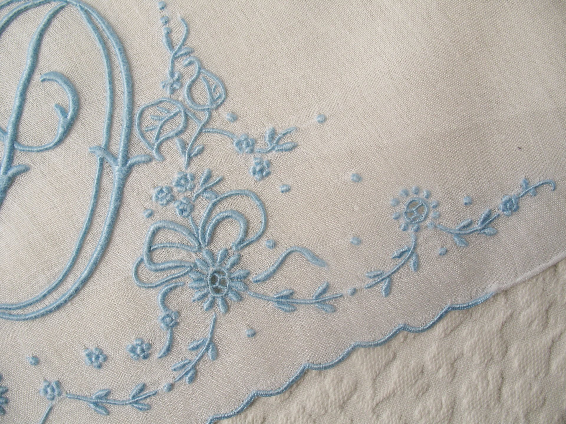 Vintage Madeira Hanky D Initial Monogram Something Old Blue Wedding Keepsake Gift Heirloom Handkerchief Free Ship  US WhenRosesBloom