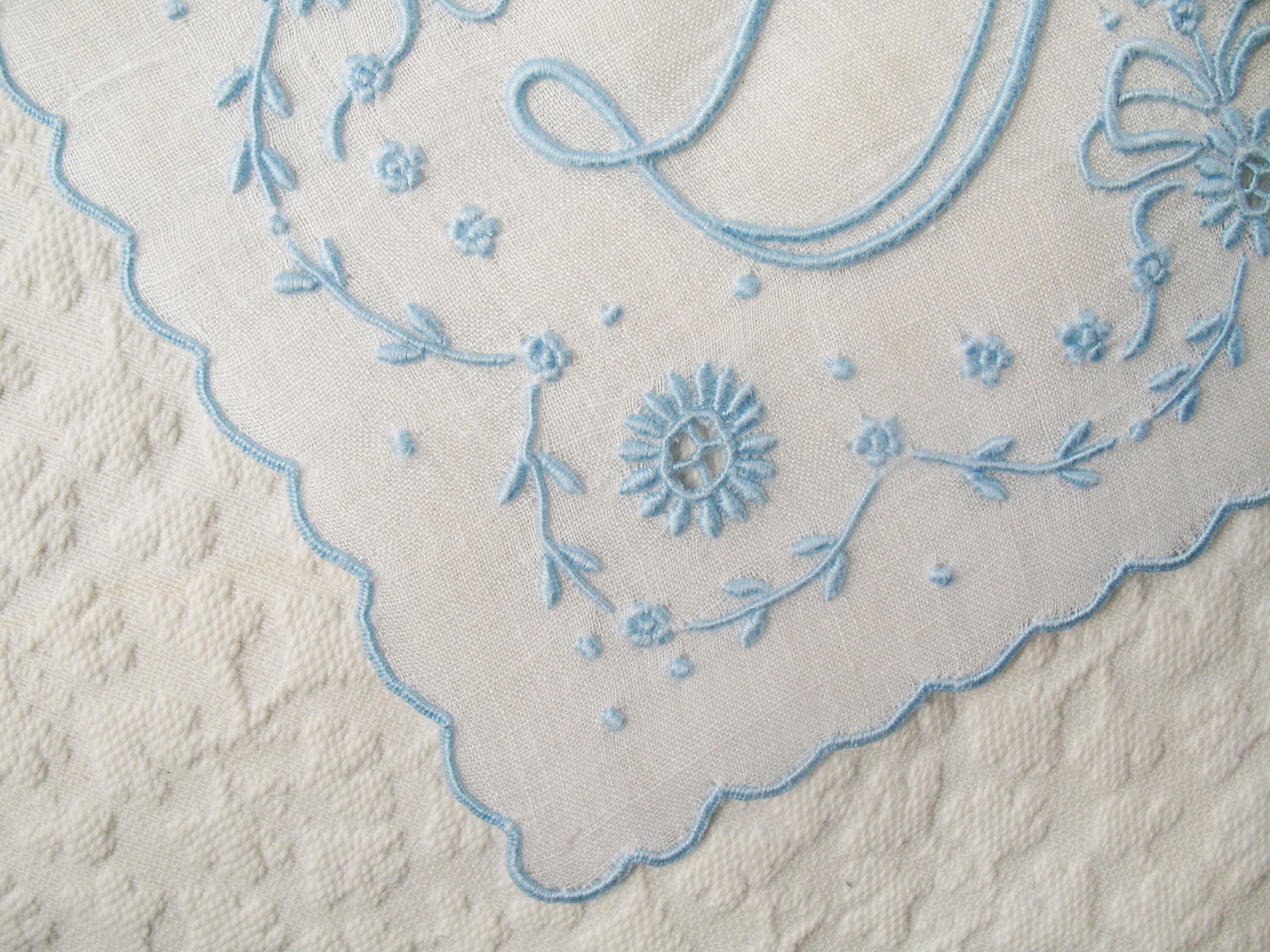 Vintage Madeira Hanky D Initial Monogram Something Old Blue Wedding Keepsake Gift Heirloom Handkerchief Free Ship  US WhenRosesBloom