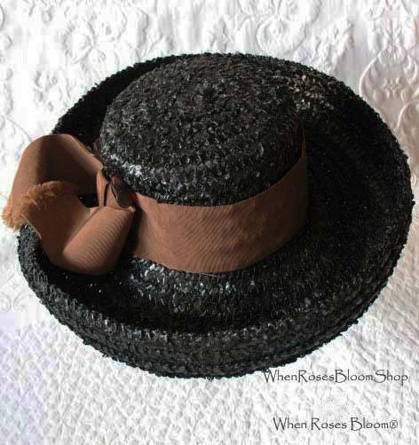 Vintage Black Hat Summer Straw Mid Century Retro Party Tea Party Garden Party That Girl  60s Style Retro English Breton WhenRosesBloom