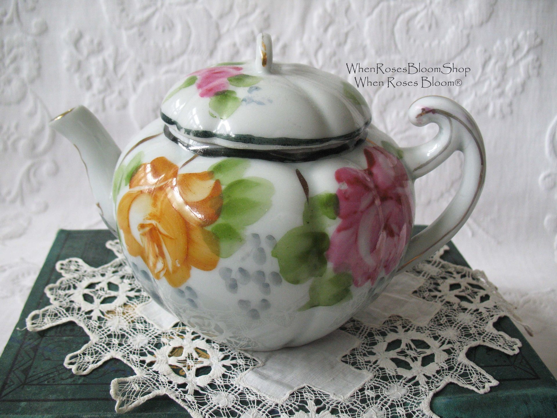 Vintage Tea Pot Nippon China Japan Pink & Yellow Roses Retro  Tea Gift  Farmhouse Cottage Shabby Chic Downton Classic Tea WhenRosesBloom