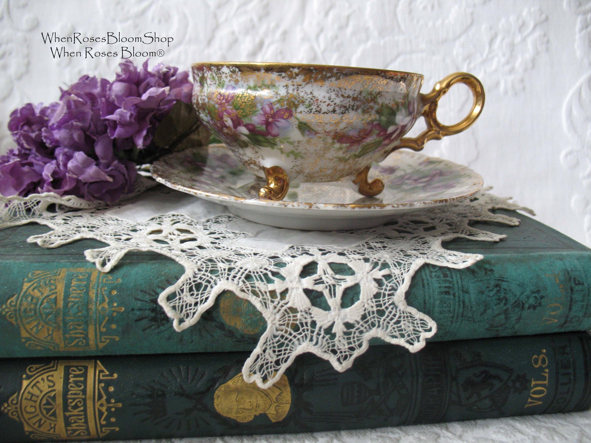 Vintage Footed Tea Cup Violets Japan Mid Century Retro Dainty Tea Time Gift Victoria Downton Tea Elegant Farm Shabby Chic  WhenRosesBloom