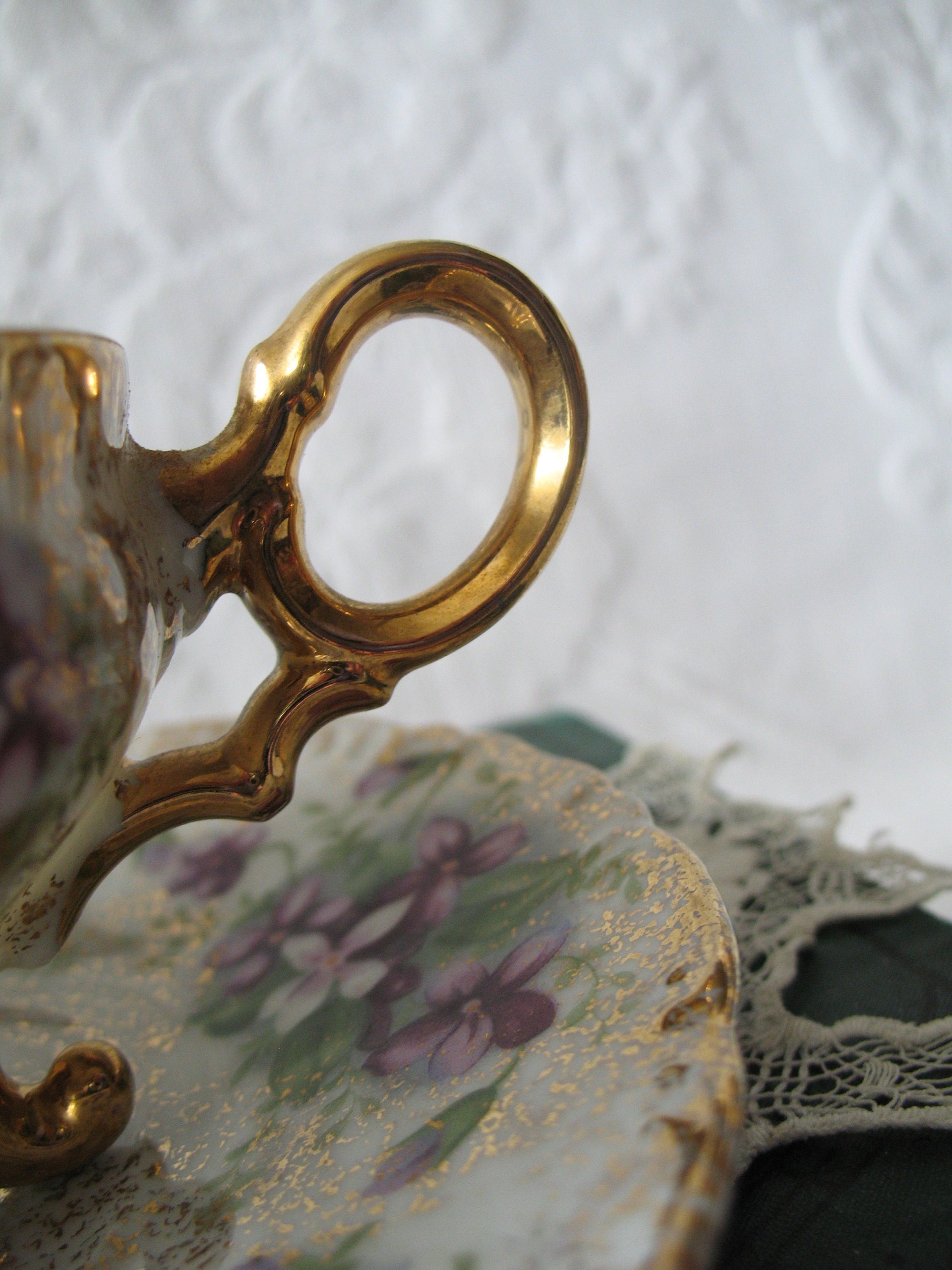 Vintage Footed Tea Cup Violets Japan Mid Century Retro Dainty Tea Time Gift Victoria Downton Tea Elegant Farm Shabby Chic  WhenRosesBloom