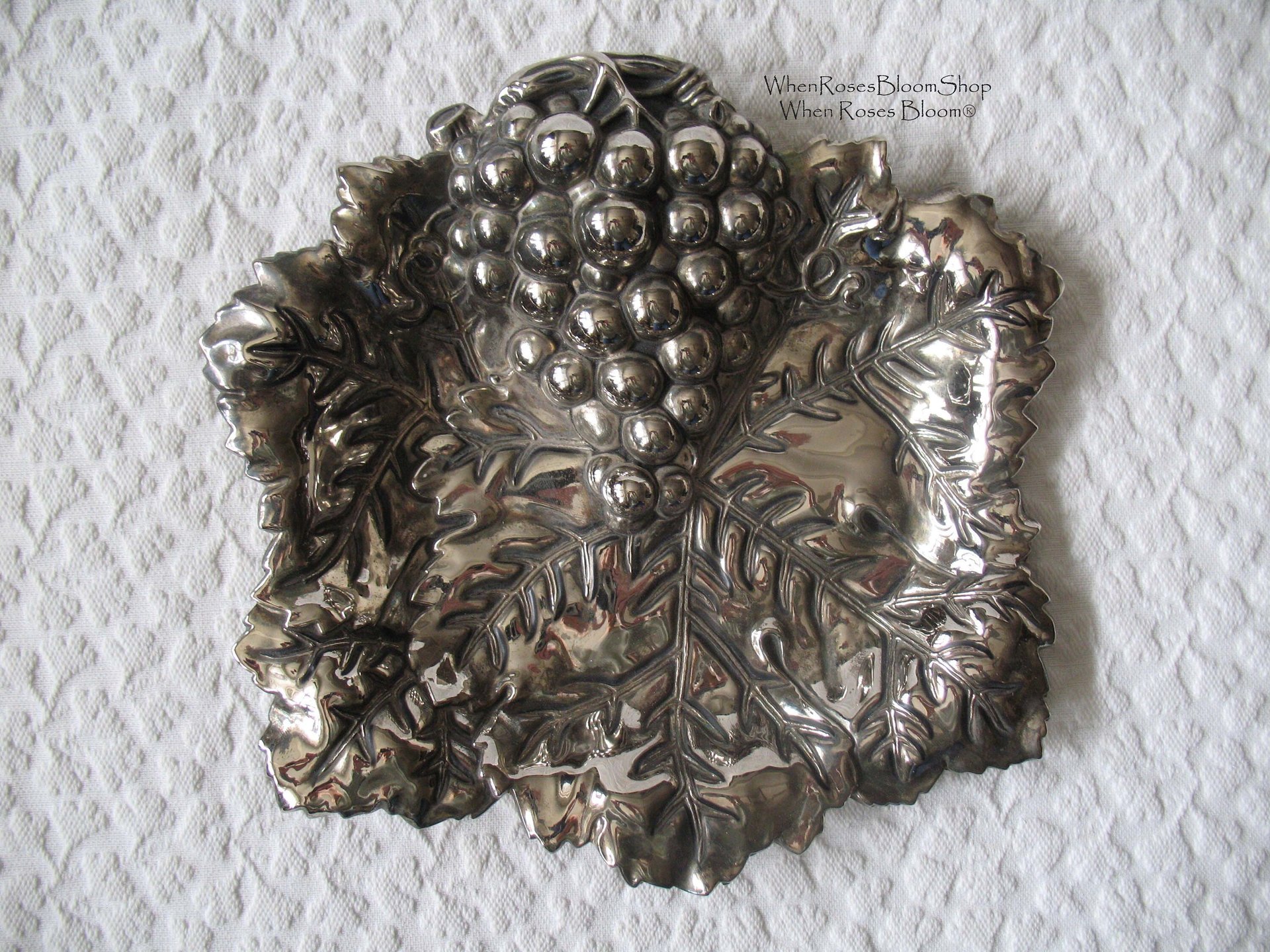 Vintage Silver Embossed Dish Grapes Tea Party Wedding Birthday Entertaining Tea Gift Silver Rococo Elegant Shabby Chic   WhenRosesBloom