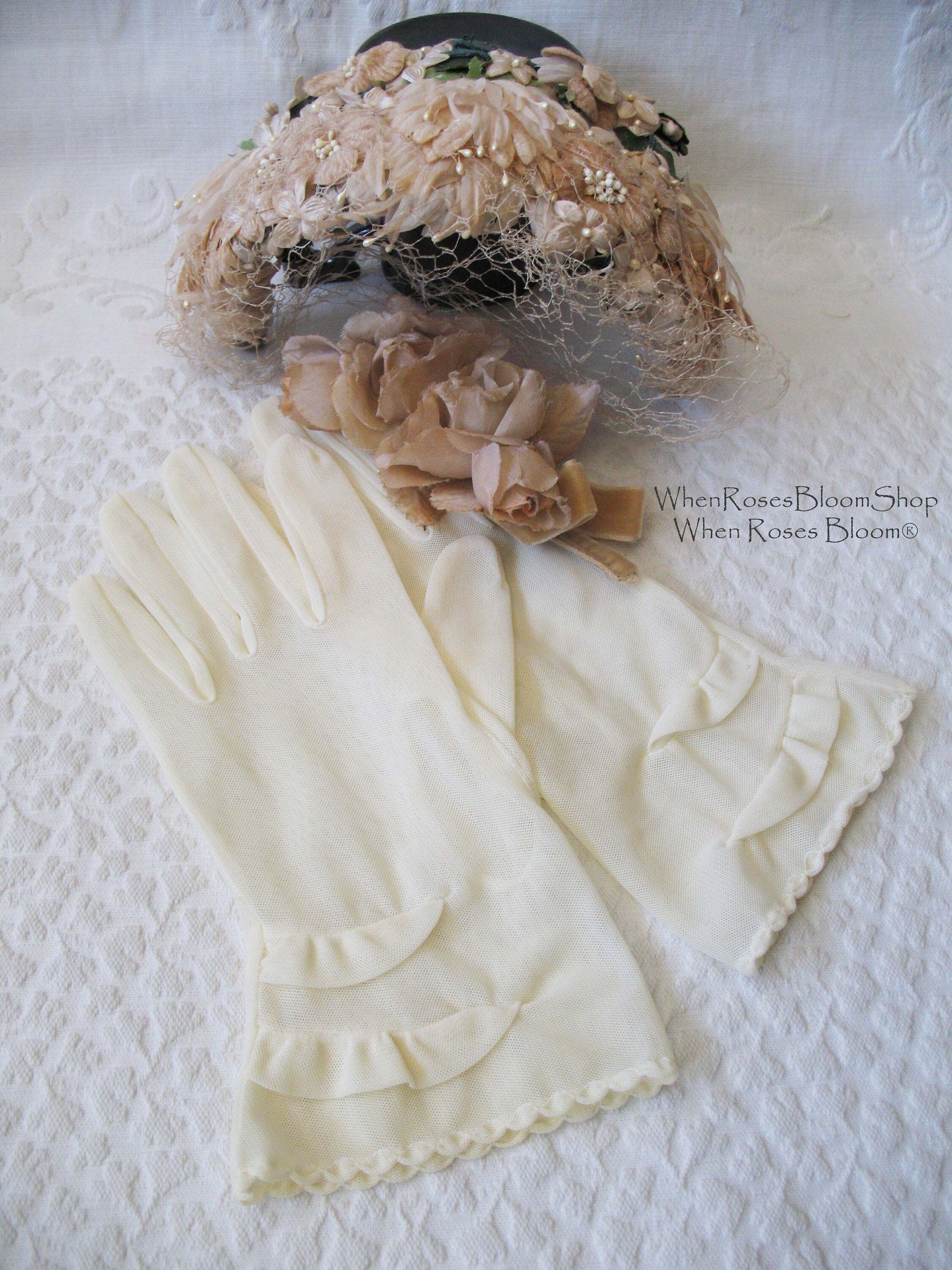 Vintage Gloves Sheer White Net  Retro Mid Century Wedding Tea Dance Downton Mid Century Royal Style  Cosplay  Free Ship  US When Roses Bloom
