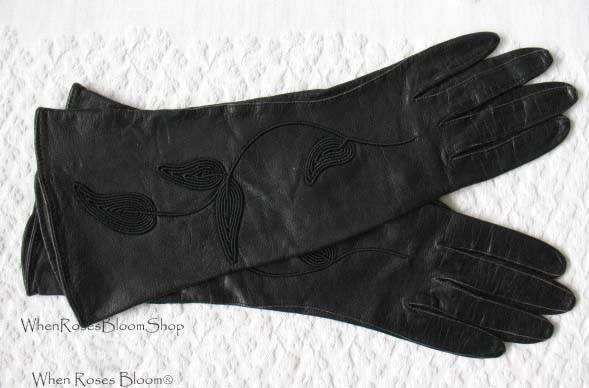 Vintage Gloves Black Leather Elegant Matinee Sophisticated Hollywood  Mid Century Style Cosplay NOS New Old  FREE ship US WhenRosesBloom