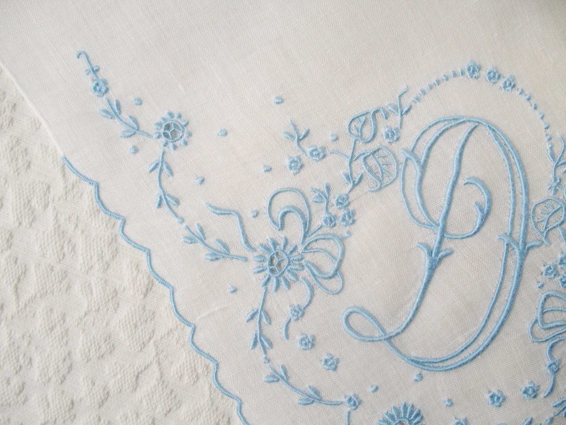 Vintage Madeira Hanky D Initial Monogram Something Old Blue Wedding Keepsake Gift Heirloom Handkerchief Free Ship  US WhenRosesBloom