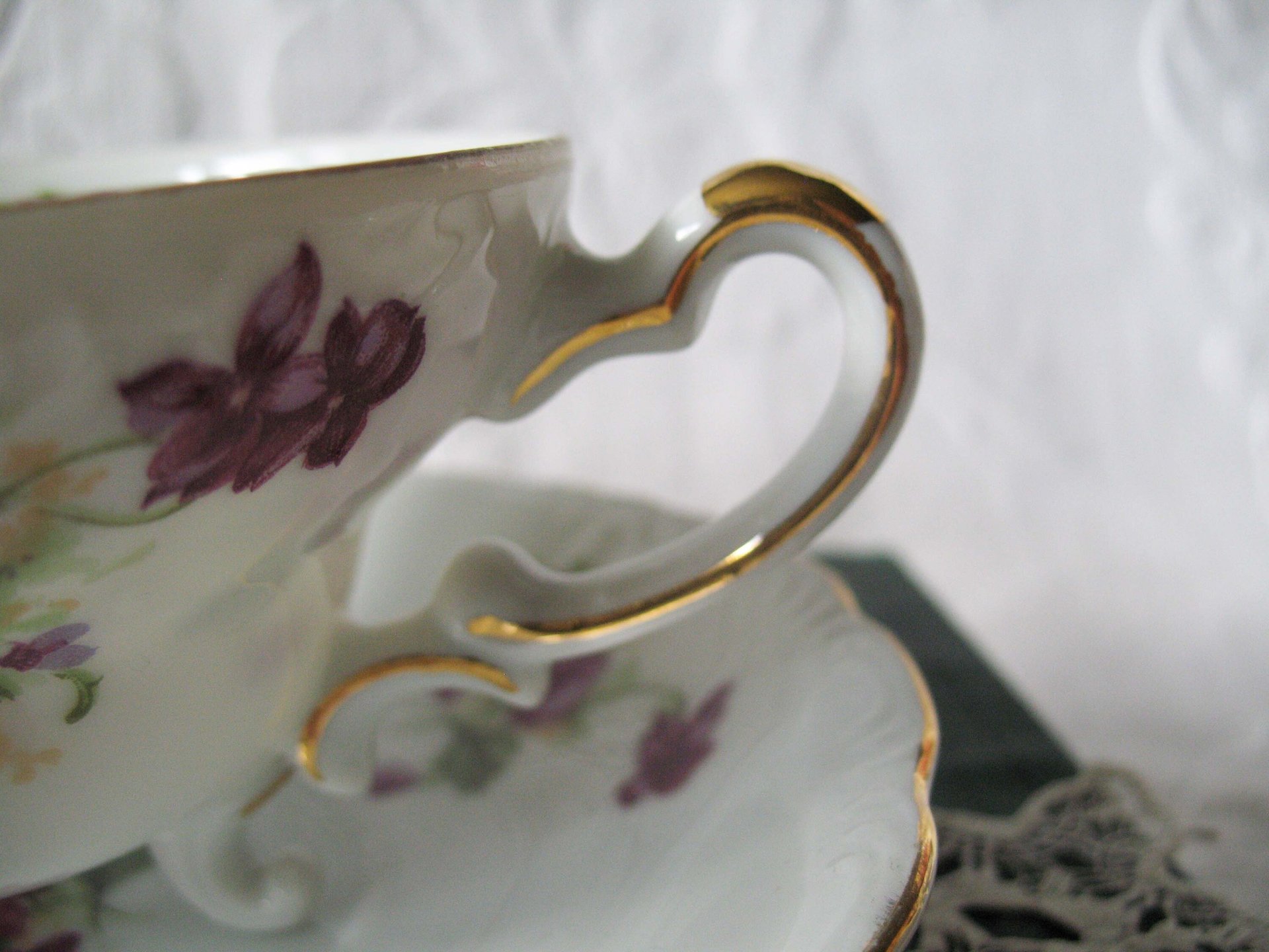 Vintage Footed Tea Cup Violets Japan Lefton Mid Century Retro Tea Time Birthday Gift Cottage Farmhouse Shabby Chic Style WhenRosesBloom