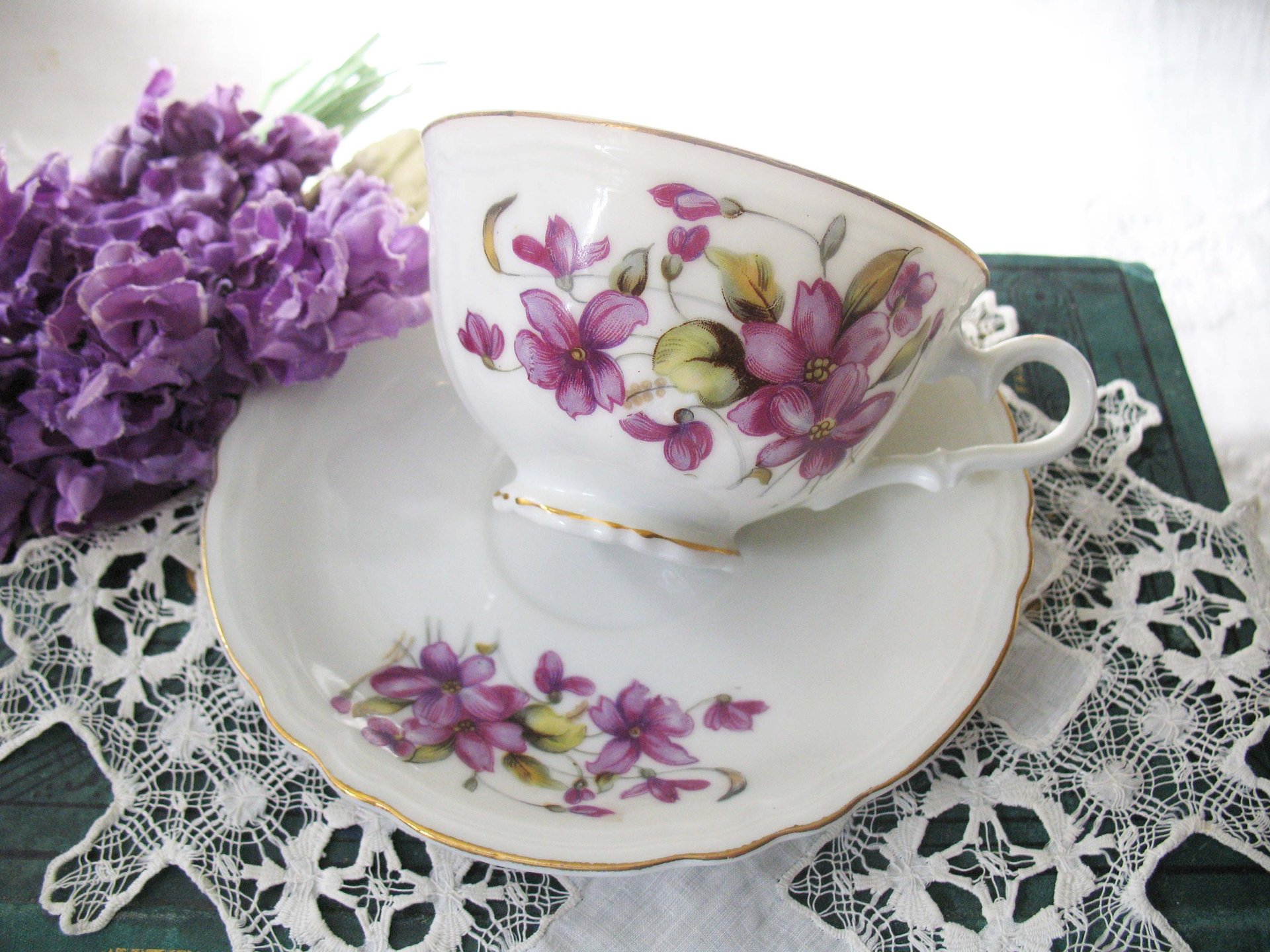Tea Cup Footed Purple Violets Made in Japan Vintage Retro TeaTime Dainty Teacup Gift Mid Century  Shabby Chic Cottage WhenRosesBloom