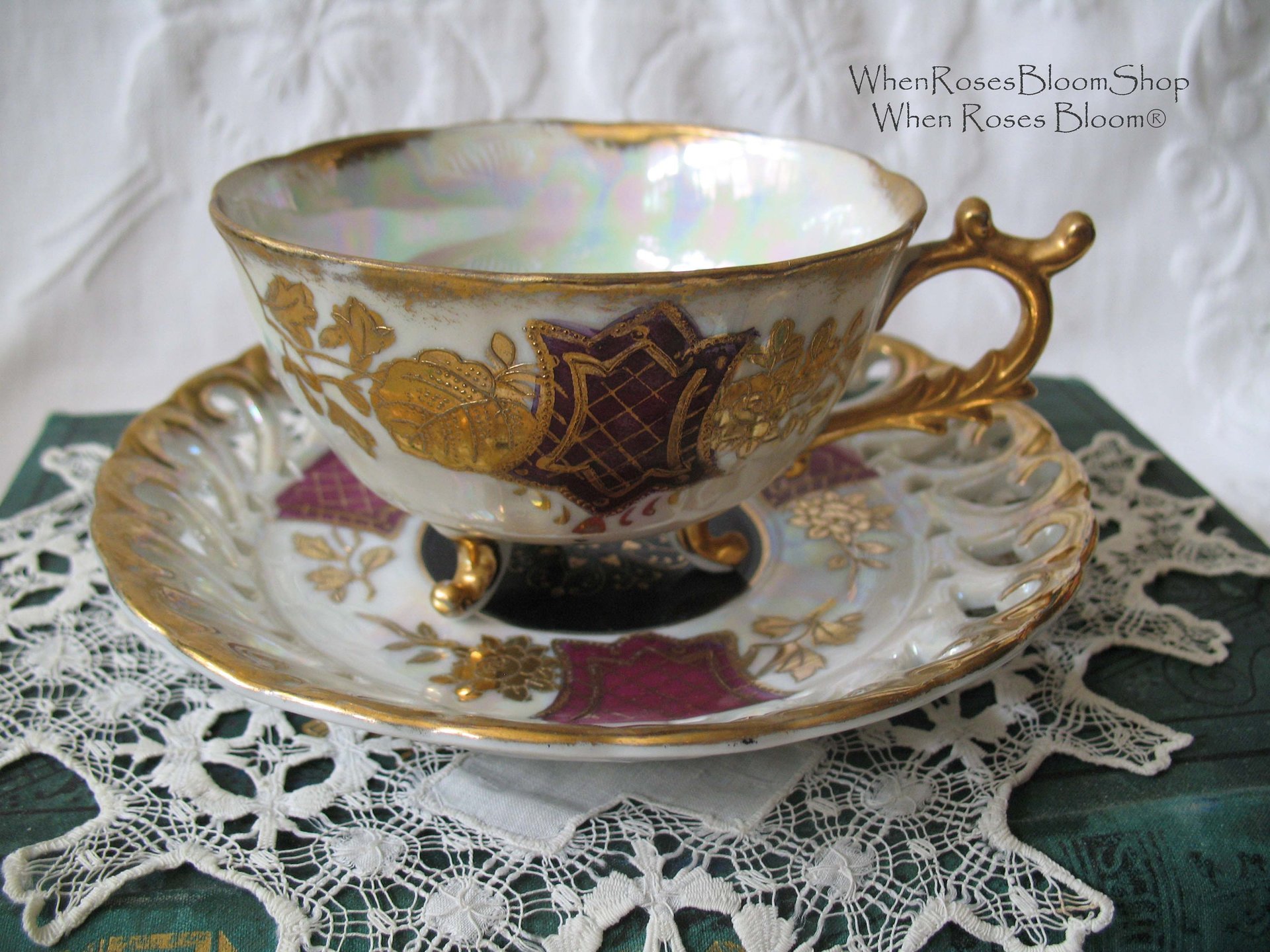 Vintage Footed Tea Cup Rose Pink Gold Floral Japan Tea Gift Cottage Farmhouse Style Elegant Shabby Chic Mid Century Tea Style WhenRosesBloom