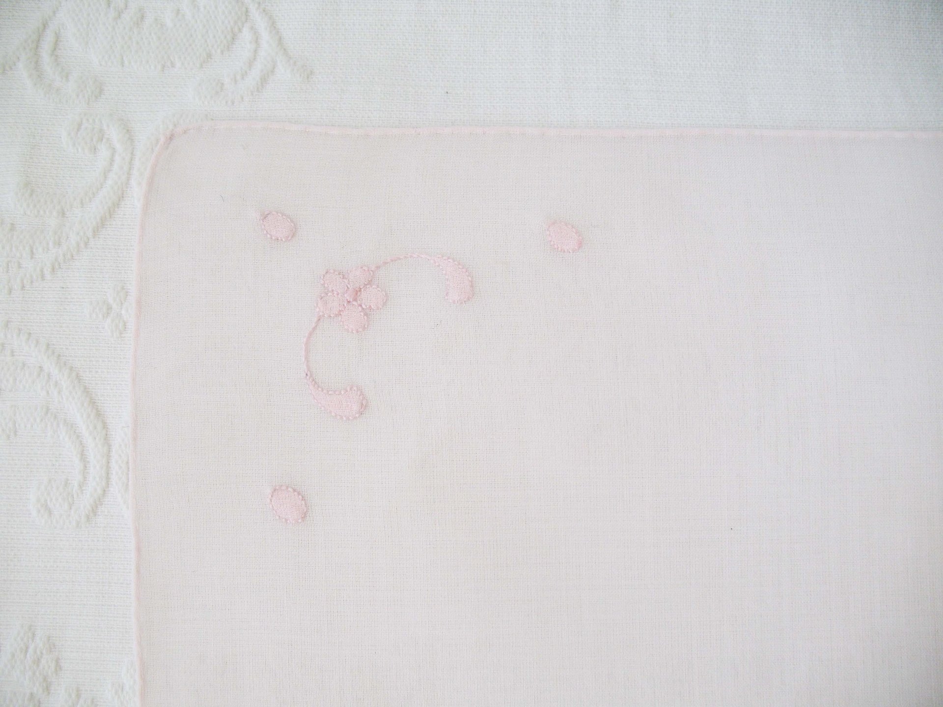 Vintage Pink Hanky Madeira Floral Wedding Keepsake Remembrance Heirloom Embroidery Applique Linen Free Ship  US  WhenRosesBloom