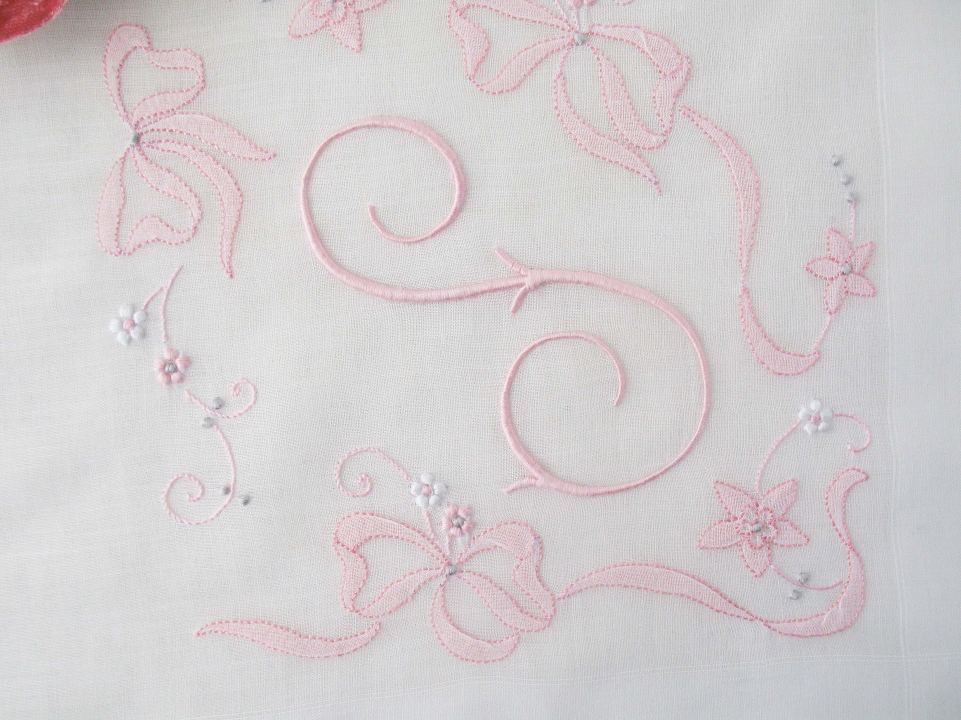 Vintage Hanky S Initial Monogram Pink Wedding Keepsake Remembrance Heirloom Madeira Embroidery Handkerchief Free Ship  US  WhenRosesBloom