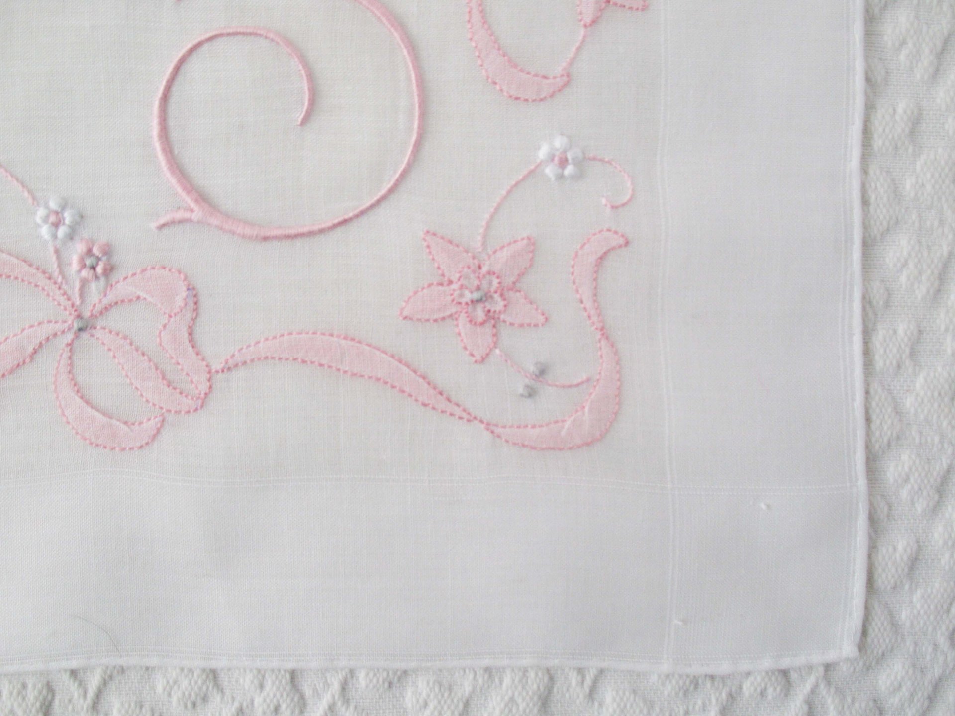 Vintage Hanky S Initial Monogram Pink Wedding Keepsake Remembrance Heirloom Madeira Embroidery Handkerchief Free Ship  US  WhenRosesBloom