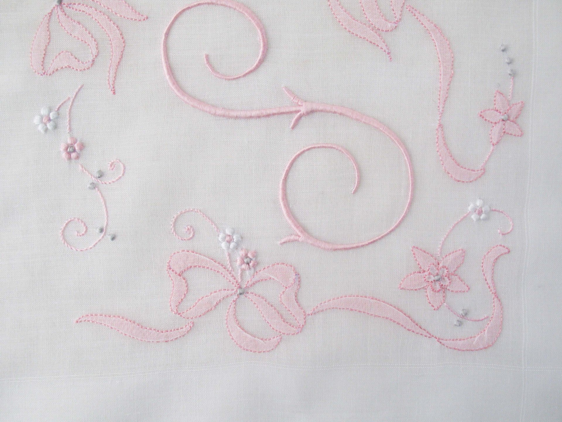 Vintage Hanky S Initial Monogram Pink Wedding Keepsake Remembrance Heirloom Madeira Embroidery Handkerchief Free Ship  US  WhenRosesBloom