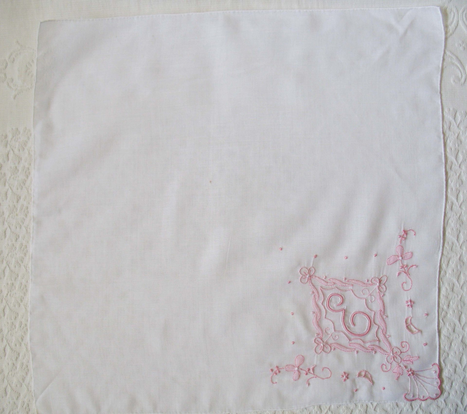 Vintage Madeira Hanky E Initial Monogram Pink Embroidery Wedding Keepsake Gift Handkerchief Remembrance Heirloom FREE SHIP US WhenRosesBloom