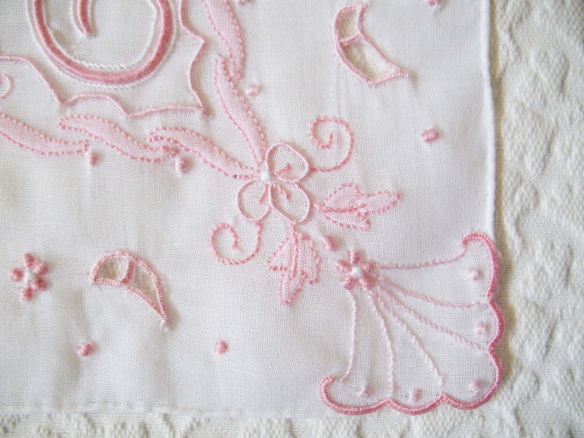 Vintage Madeira Hanky E Initial Monogram Pink Embroidery Wedding Keepsake Gift Handkerchief Remembrance Heirloom FREE SHIP US WhenRosesBloom
