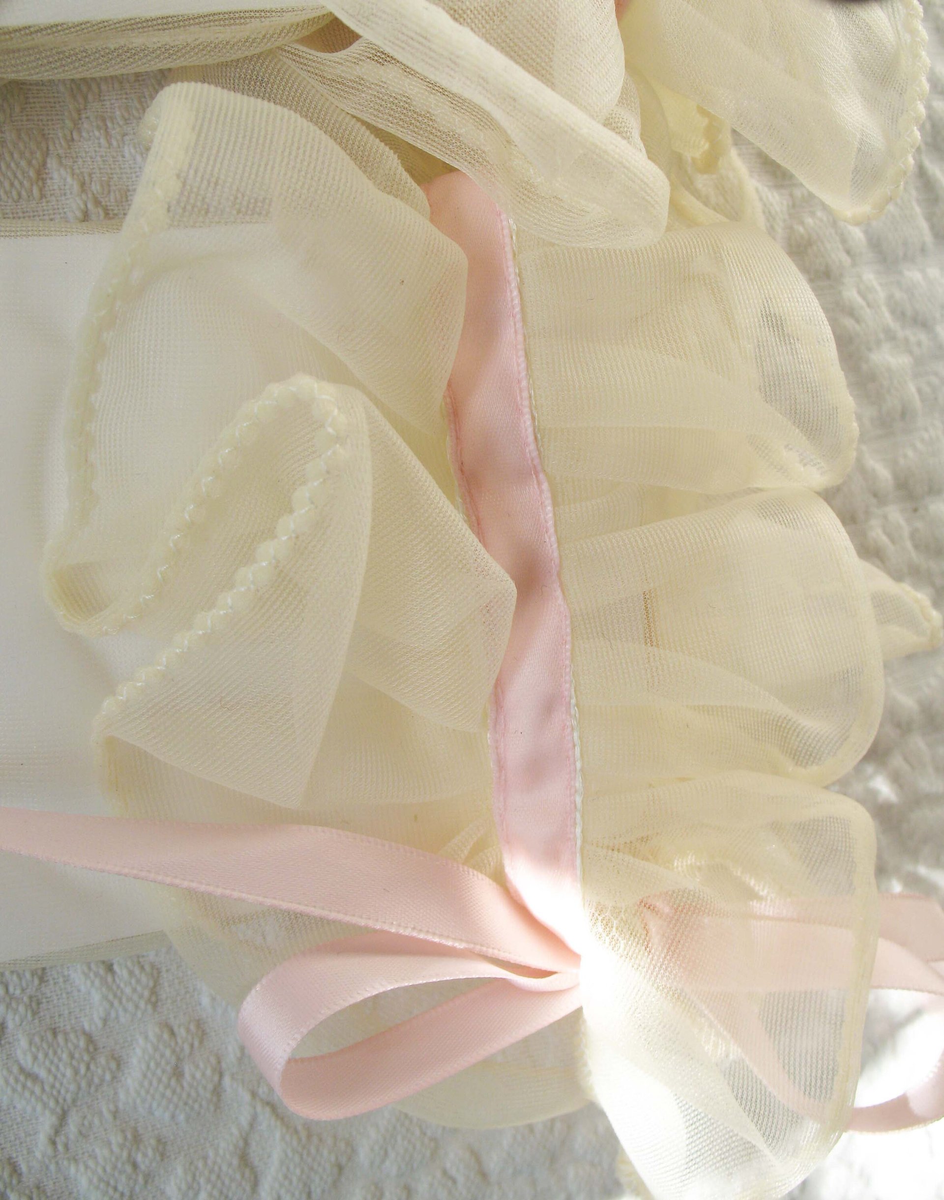 Vintage Gloves Sheer White Ruffles Pink Retro Mid Century Wedding Tea Dance Party NOS Mid Century Cosplay  Free Ship  US When Roses Bloom