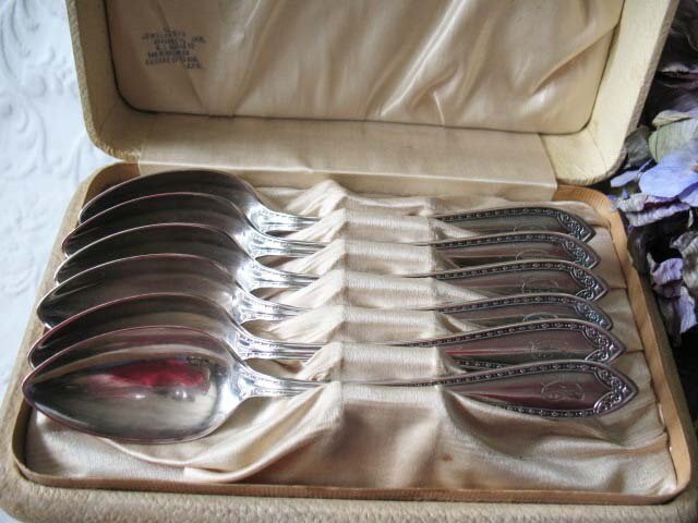 Silver Tea Spoons Sheraton Pattern Set 6 Circa 1910 Vintage Tea Dessert Presentation Box Gift  Antique Victorian WhenRosesBloom