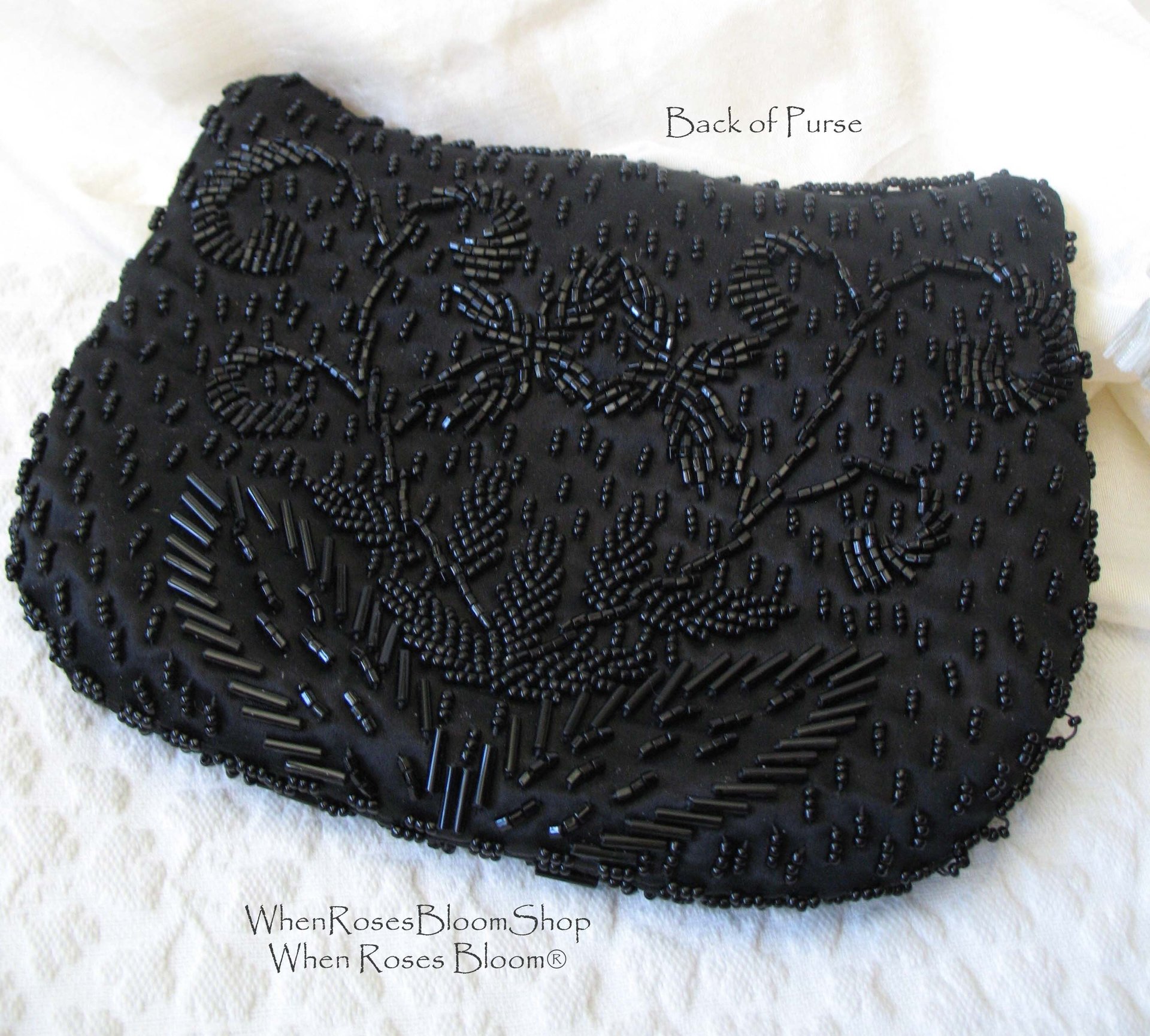 Black Beaded Purse Evening Bag Vintage Art Deco Retro Cocktail Party Classic Style Glamour Dance Steampunk Cosplay WhenRosesBloom