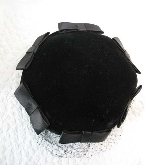 Vintage Black Hat with bows  Harzfeld's 1950s Elegant  Juliet Cap Mid Century Tea Party Hollywood Glamour Steampunk WhenRosesBloom