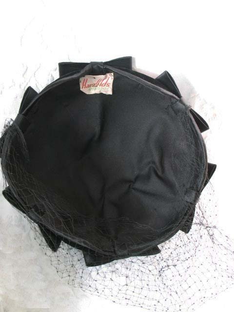Vintage Black Hat with bows  Harzfeld's 1950s Elegant  Juliet Cap Mid Century Tea Party Hollywood Glamour Steampunk WhenRosesBloom