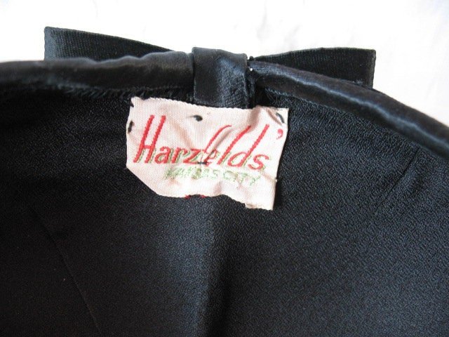 Vintage Black Hat with bows  Harzfeld's 1950s Elegant  Juliet Cap Mid Century Tea Party Hollywood Glamour Steampunk WhenRosesBloom