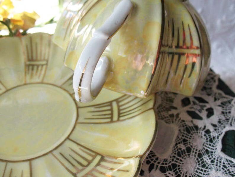Vintage Yellow Fancy Tea Cup Royal Sealy Japan Mid Century Retro Tea Gift Downton Abbey Elegant Tea Cottage Shabby Chic When Roses Bloom