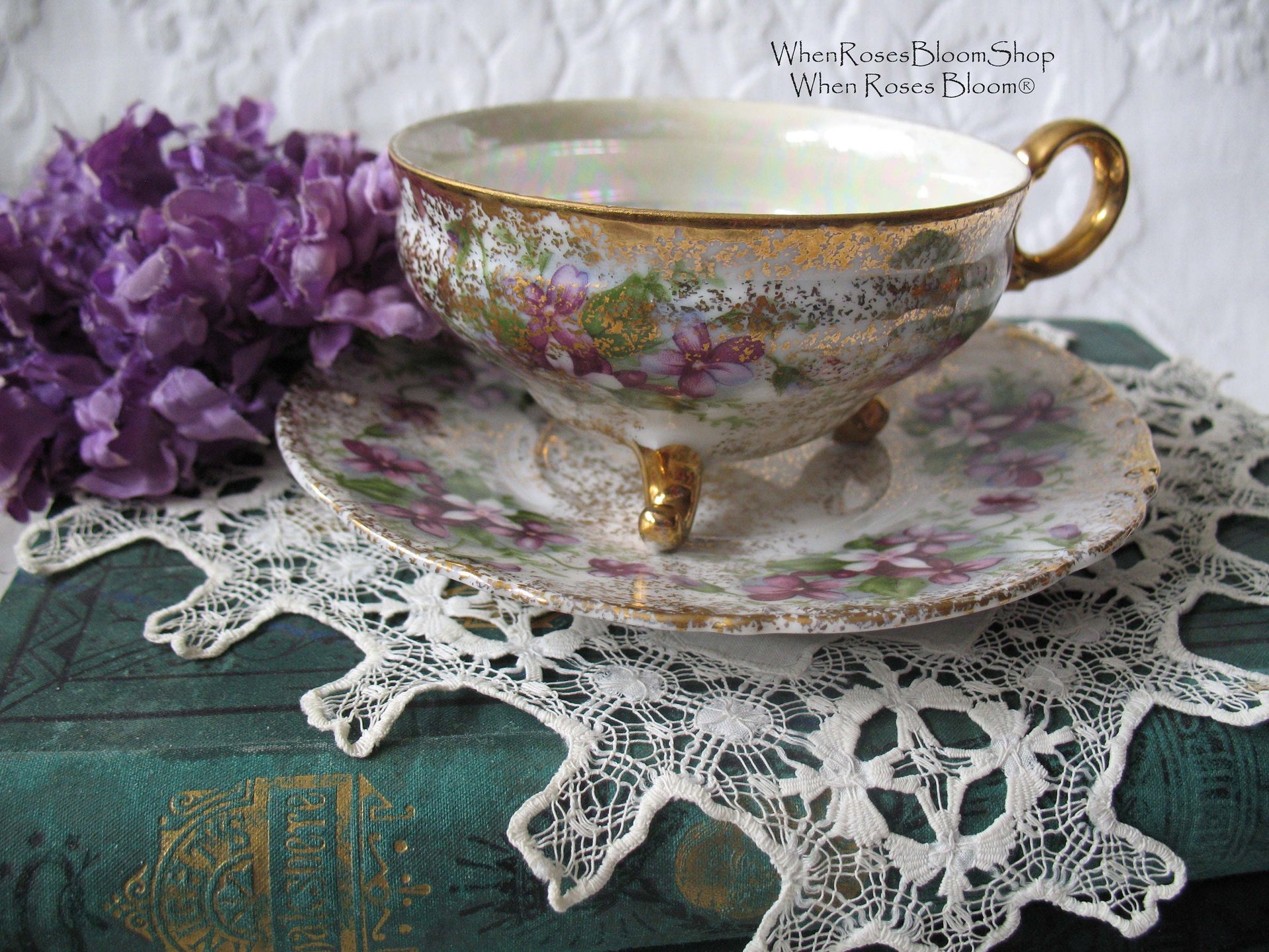 Vintage Footed Tea Cup Violets Japan Mid Century Retro Dainty Tea Time Gift Victoria Downton Tea Elegant Farm Shabby Chic  WhenRosesBloom