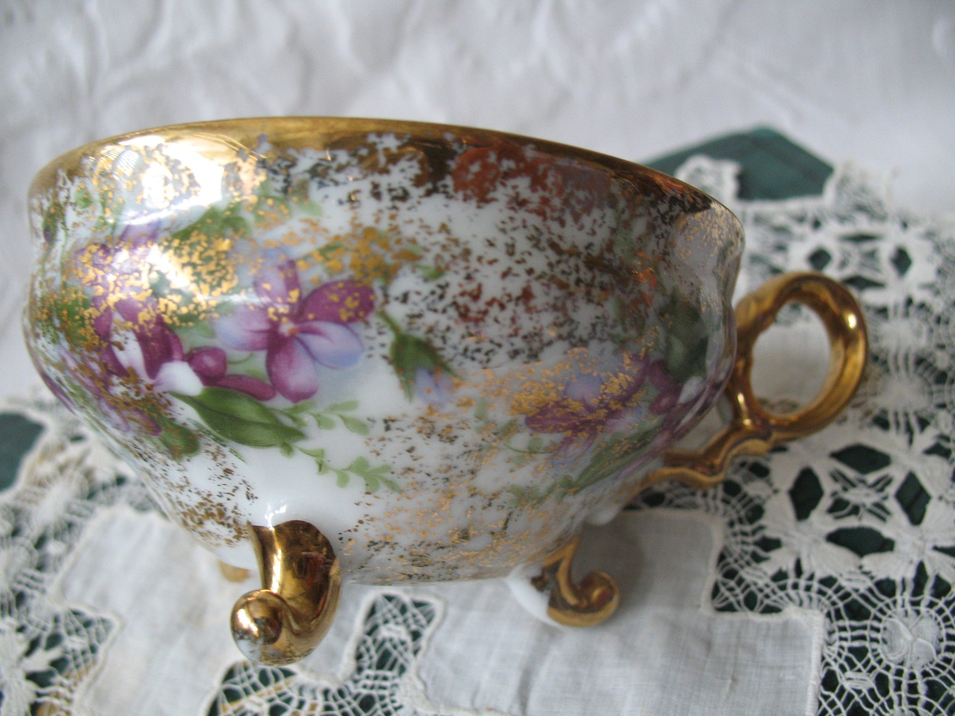 Vintage Footed Tea Cup Violets Japan Mid Century Retro Dainty Tea Time Gift Victoria Downton Tea Elegant Farm Shabby Chic  WhenRosesBloom