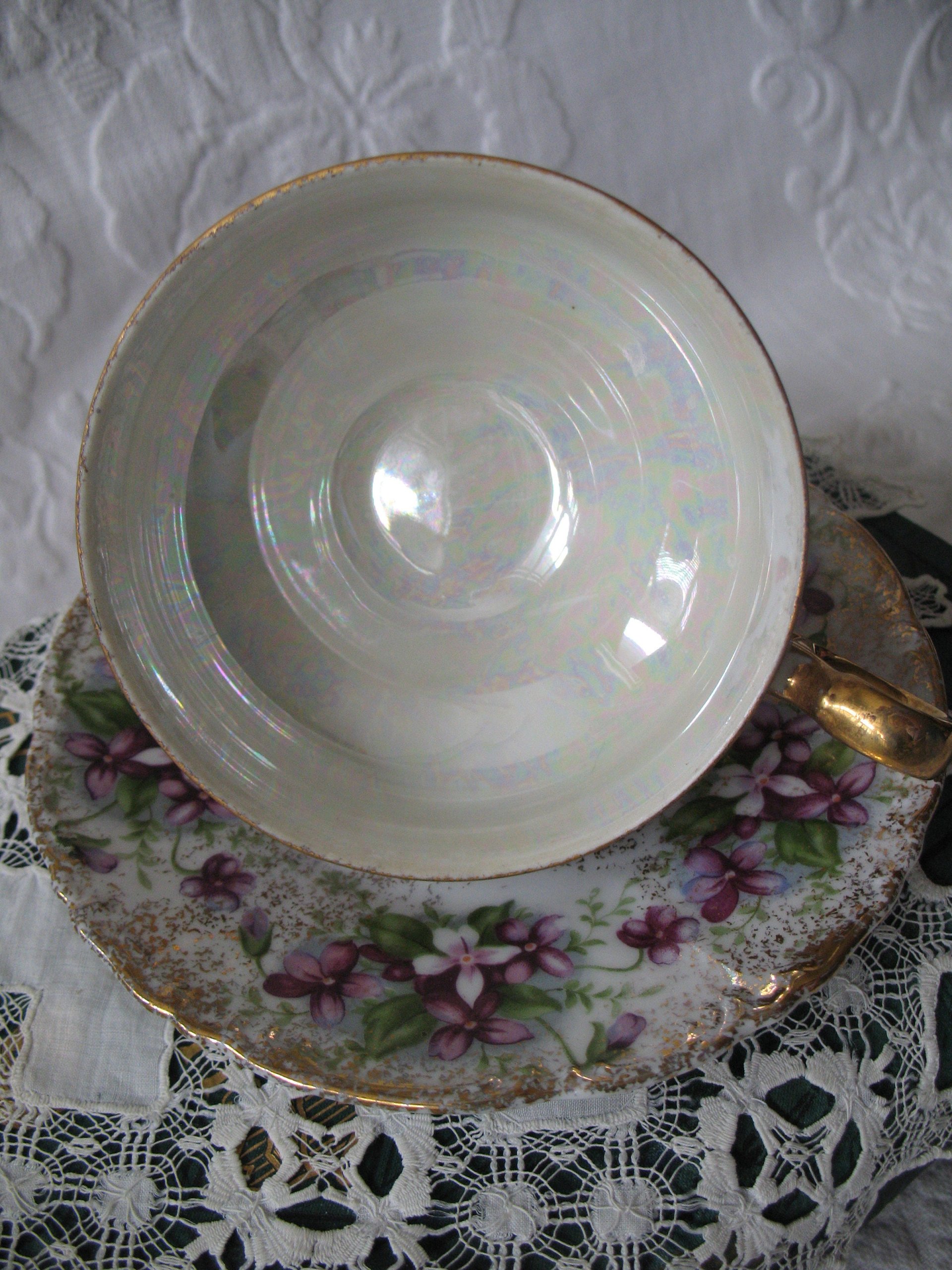 Vintage Footed Tea Cup Violets Japan Mid Century Retro Dainty Tea Time Gift Victoria Downton Tea Elegant Farm Shabby Chic  WhenRosesBloom