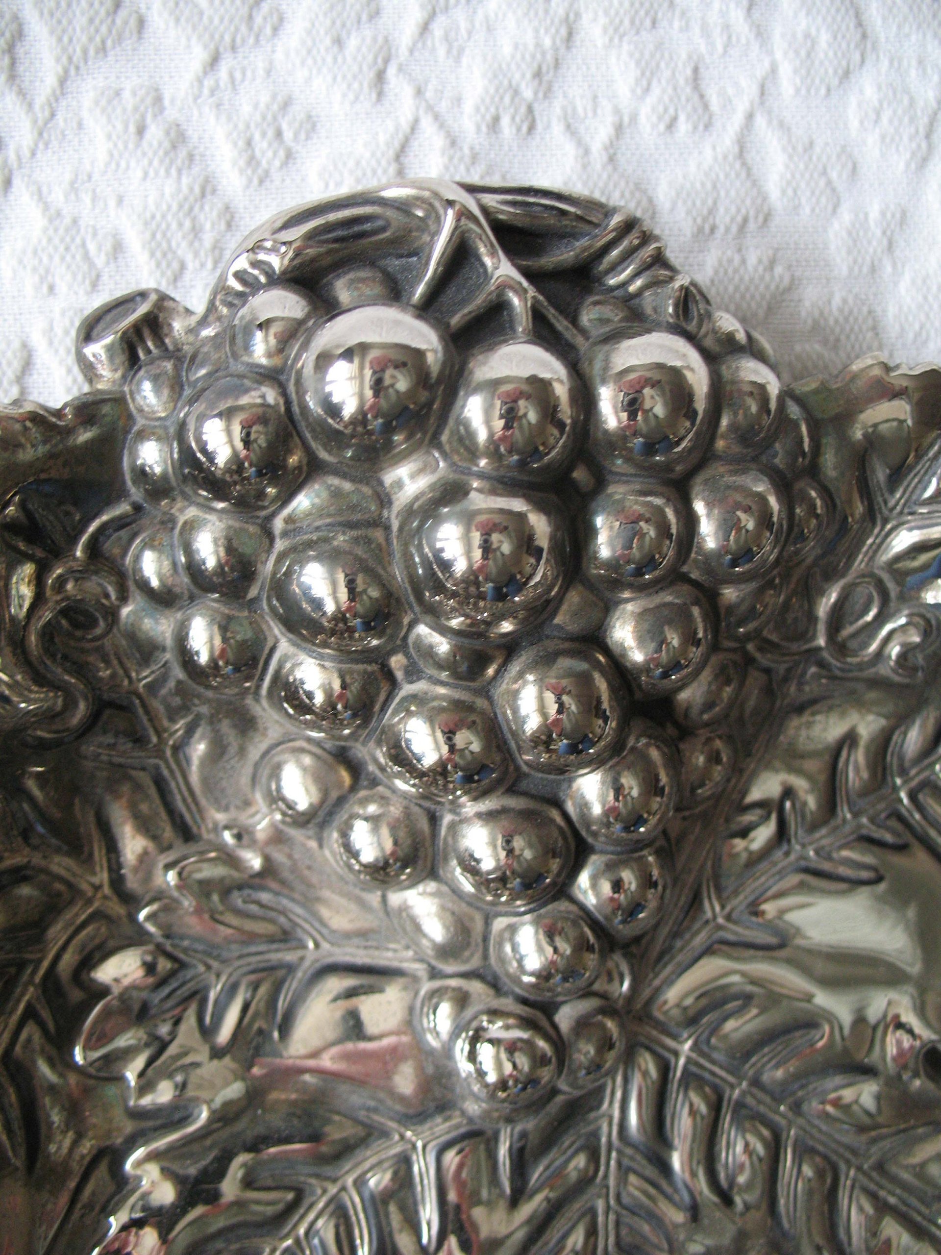 Vintage Silver Embossed Dish Grapes Tea Party Wedding Birthday Entertaining Tea Gift Silver Rococo Elegant Shabby Chic   WhenRosesBloom