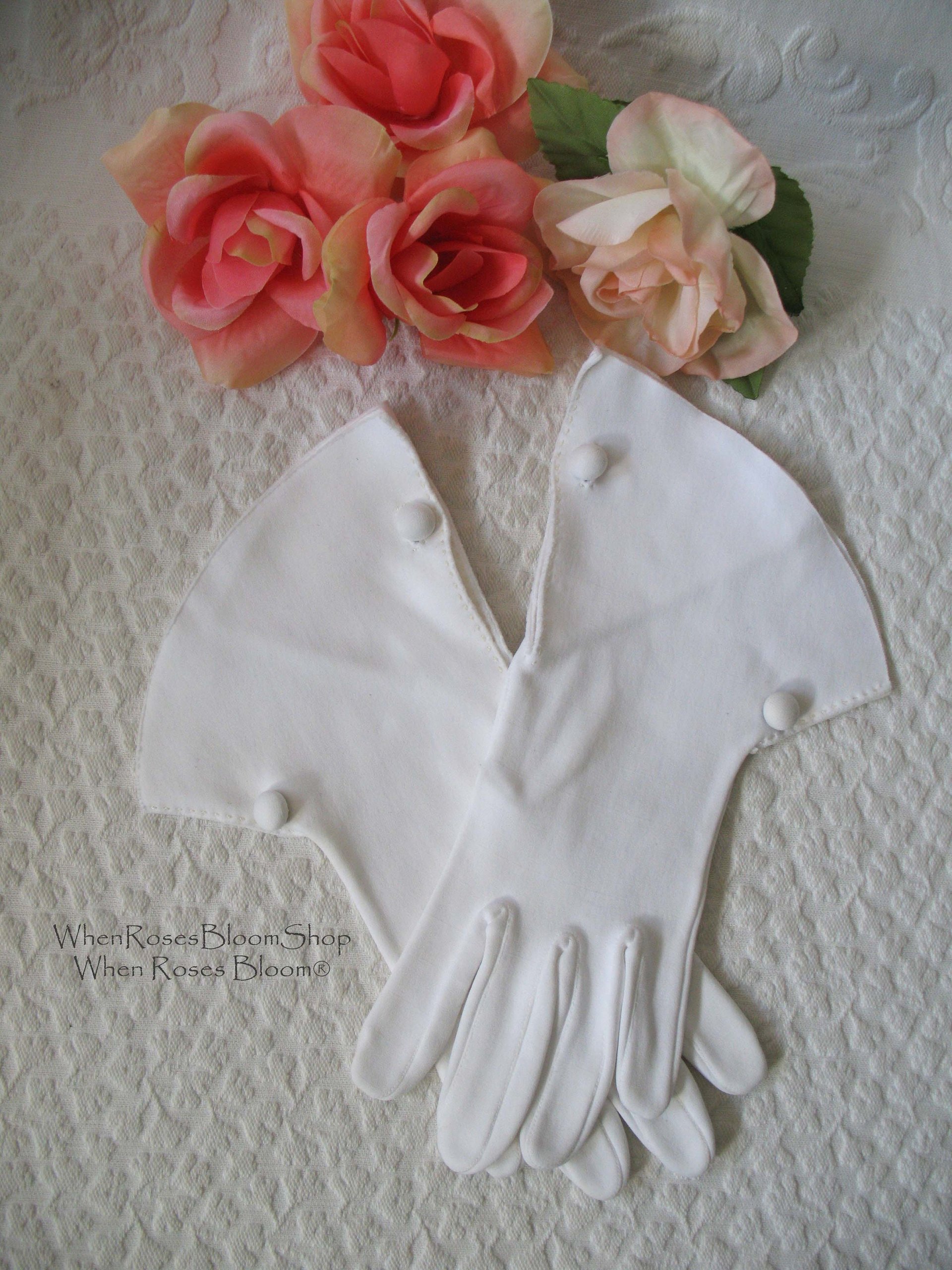 Vintage White Gloves Retro Mid Century Tea Party Style Wedding Bride Bridesmaid Miss Fisher Downton Cosplay   Free Ship US WhenRosesBloom