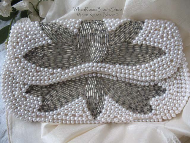 Vintage White Beaded Purse Evening Bag Mid Century Retro Classic Glamour Wedding Dance Cocktail Party Clutch Purse  WhenRosesBloom