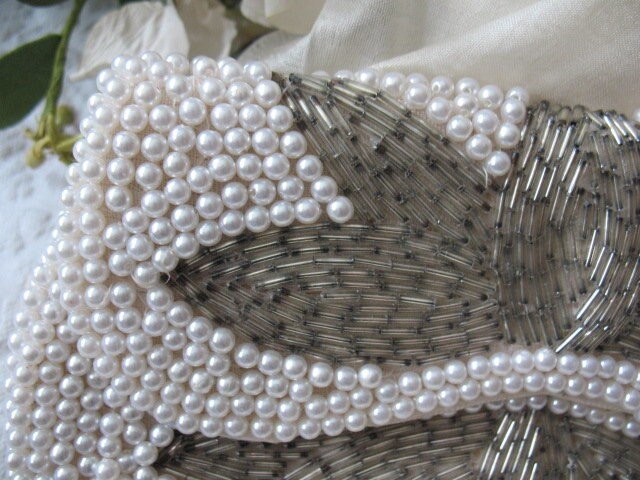 Vintage White Beaded Purse Evening Bag Mid Century Retro Classic Glamour Wedding Dance Cocktail Party Clutch Purse  WhenRosesBloom