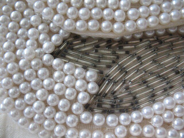 Vintage White Beaded Purse Evening Bag Mid Century Retro Classic Glamour Wedding Dance Cocktail Party Clutch Purse  WhenRosesBloom