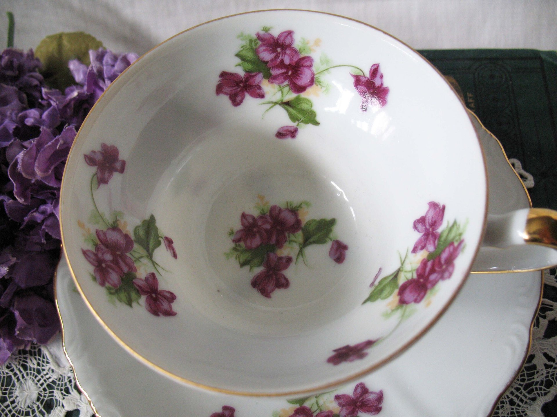 Vintage Footed Tea Cup Violets Japan Lefton Mid Century Retro Tea Time Birthday Gift Cottage Farmhouse Shabby Chic Style WhenRosesBloom