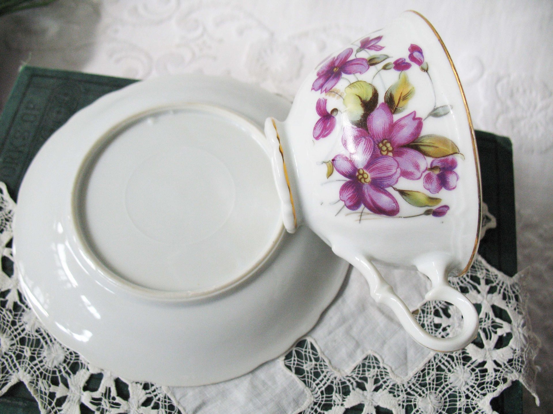 Tea Cup Footed Purple Violets Made in Japan Vintage Retro TeaTime Dainty Teacup Gift Mid Century  Shabby Chic Cottage WhenRosesBloom
