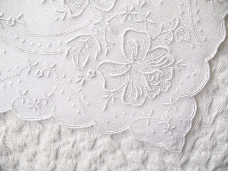 Vintage Madeira Hanky  Wedding Keepsake Mother of the Bride Remembrance Heirloom NOS Fancy Floral Embroidery  FREE Ship  US  WhenRosesBloom