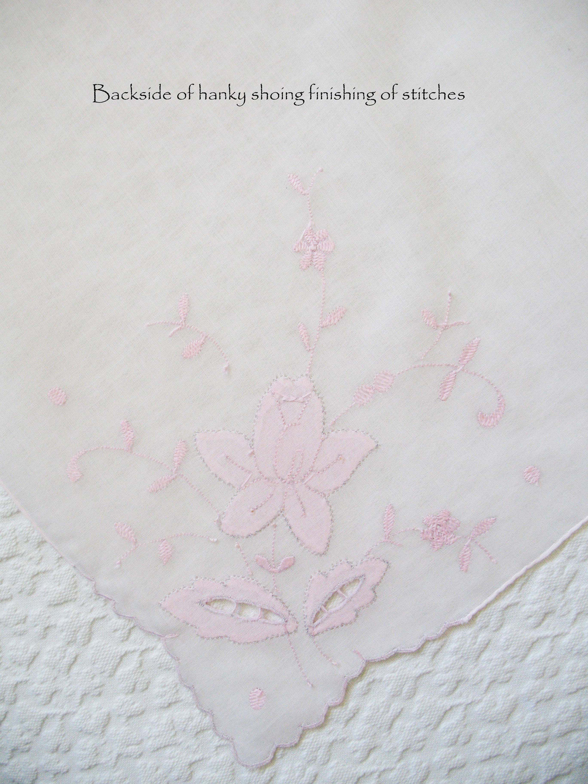 Vintage Pink Hanky Madeira Floral Wedding Keepsake Remembrance Heirloom Embroidery Applique Linen Free Ship  US  WhenRosesBloom