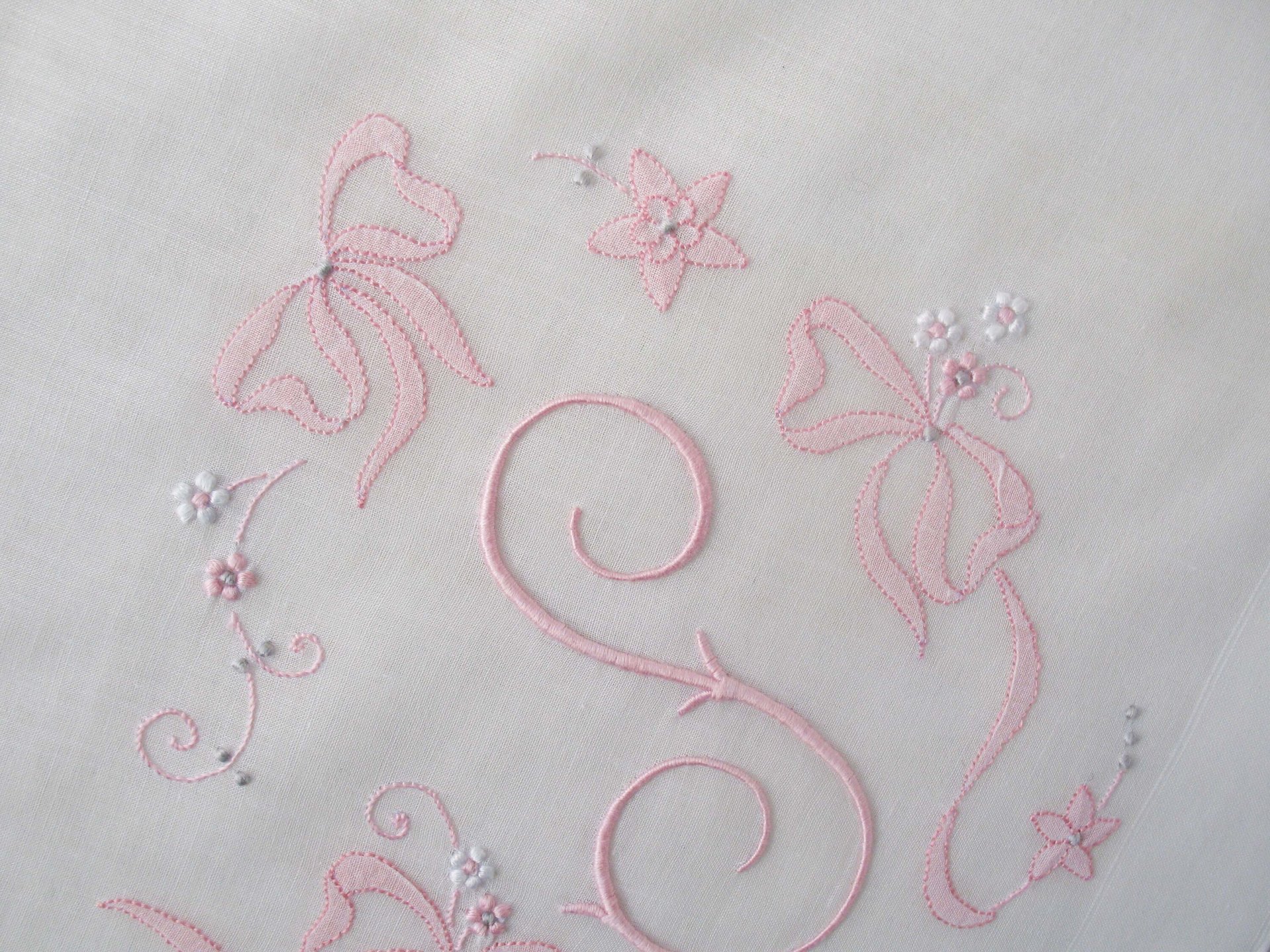 Vintage Hanky S Initial Monogram Pink Wedding Keepsake Remembrance Heirloom Madeira Embroidery Handkerchief Free Ship  US  WhenRosesBloom