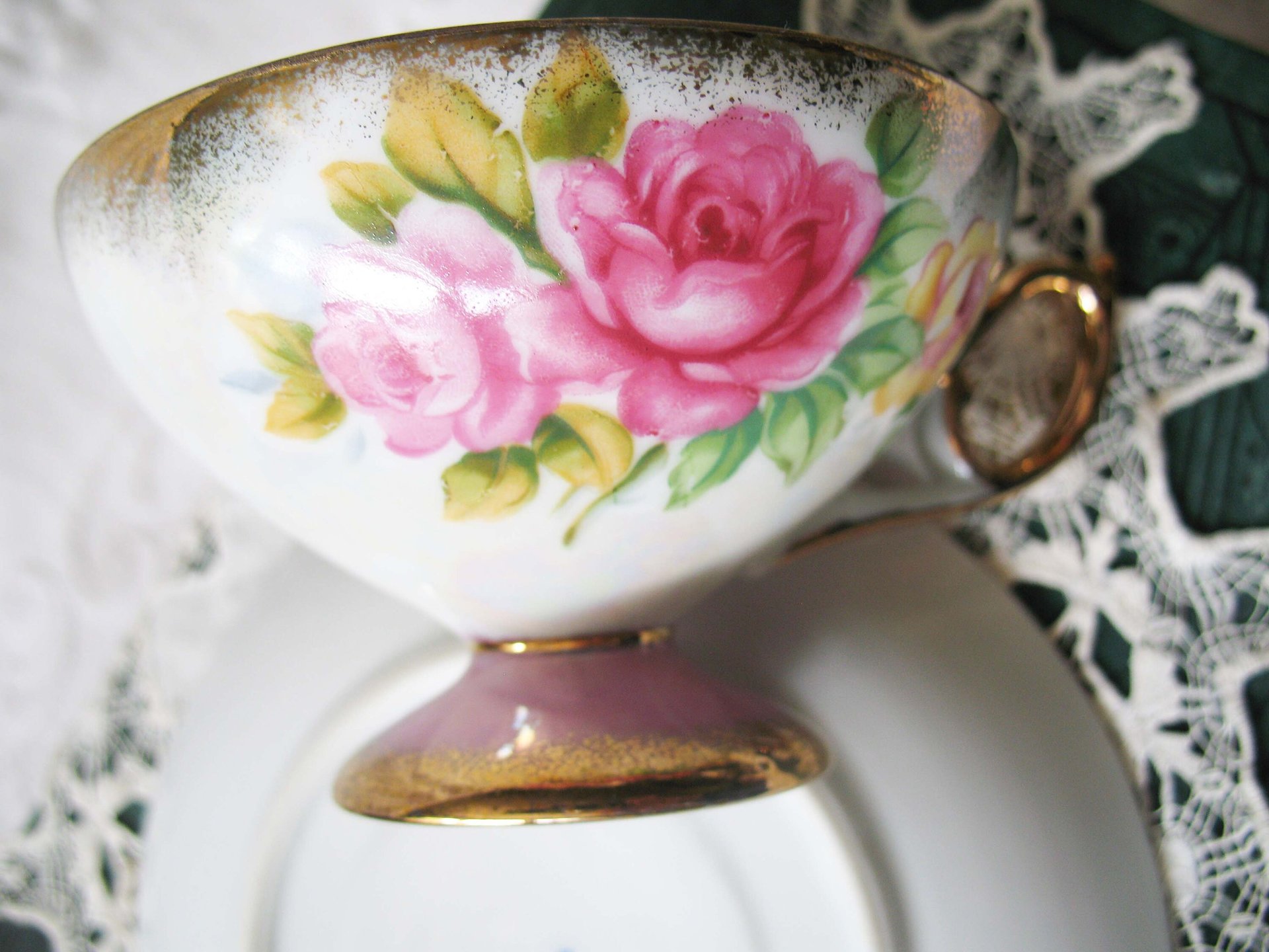Vintage Footed Tea Cup Pink Roses Made Japan Mid Century Retro Elegant Tea Gift Victoria Downtown Tea Cottage Shabby Chic WhenRosesBloom