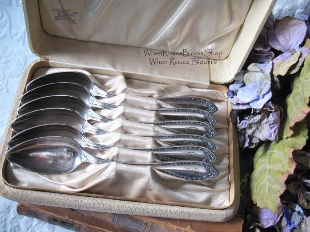 Silver Tea Spoons Sheraton Pattern Set 6 Circa 1910 Vintage Tea Dessert Presentation Box Gift  Antique Victorian WhenRosesBloom